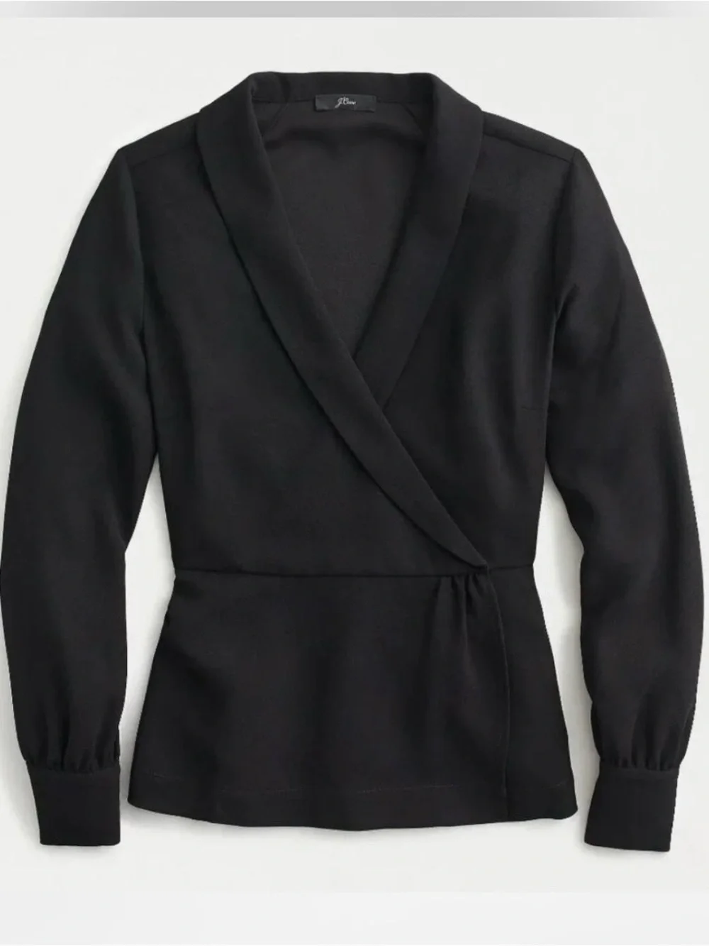 J Crew black drapey faux wrap top